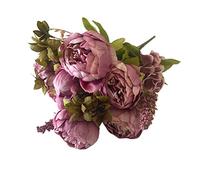 HAOSHICS Bouquet de pivoines artificielles en soie, bouquet de pivoines artificielles réalistes pour la maison, le bureau, un mariage, une fête (pâte de haricot)