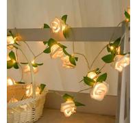 HAOSHICS Guirlande lumineuse à piles avec roses pour Noël, Saint-Valentin, mariage, fête, intérieur, décoration de jardin (feuille verte, 1,5 m, 10 LED)