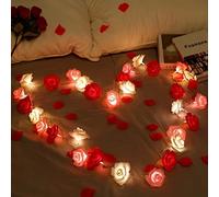 HAOSHICS Guirlande lumineuse à piles en forme de roses pour Noël, Saint-Valentin, mariage, fête, intérieur, décoration de jardin (rose rouge, 3 m, 20 LED)
