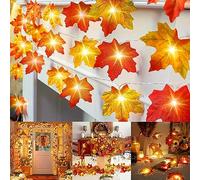 HAOSHICS Guirlande lumineuse en forme de feuille d'érable pour Thanksgiving, guirlande lumineuse pour intérieur et extérieur, décoration d'automne et d'Halloween (B, 1,5 m)