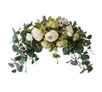 HAOSHICS Kit De Fleurs Artificielles pour Arche De Mariage, Tonnelles De Pivoines Blanches avec Feuilles D'Eucalyptus, DéCoration Florale pour Lintel CéRéMonie FêTe RéCeption (Vert et Blanc)
