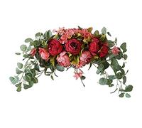 HAOSHICS Kit De Fleurs Artificielles pour Arche De Mariage, Tonnelles De Pivoines Blanches avec Feuilles D'Eucalyptus, DéCoration Florale pour Lintel CéRéMonie FêTe RéCeption (Rouge)