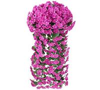 HAOSHICS Lot de 2 fleurs artificielles à suspendre, guirlande de vigne en soie à suspendre pour maison, mur, jardin, fête de mariage (rose rouge)