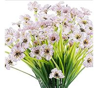HAOSHICS Lot de 6 fleurs violettes artificielles en plastique résistant aux UV pour intérieur ou extérieur à suspendre dans un vase de jardin, un porche, une fenêtre, un patio (Blanc)