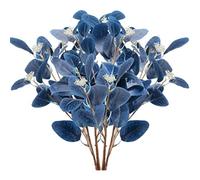 HAOSHICS Lot de 6 tiges d'eucalyptus artificiel - Feuillage artificiel bleu avec graines de dollar argenté pour décoration d'intérieur, cuisine, arrangements de vases et fêtes (Bleu)