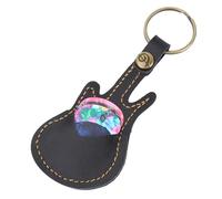 Haosie Support de médiator en cuir noir pour guitare, support de médiator avec 5 médiators, étui portable pour musiciens, concerts, pratique