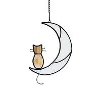 HAOSUM Décoration de fenêtre en Verre teinté Chat tigré Orange sur Lune - Décoration à Suspendre pour Maman, Cadeau commémoratif pour Les Amoureux des Chats, Cadeau de condoléances pour Perte