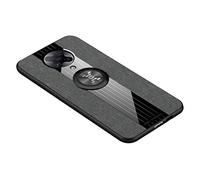 HAOTIAN Coque pour Xiaomi Poco F2 Pro 5G Coque, Silicone TPU Housse avec Rotatif à 360 ° Bague Anneau, Tissu en Denim Etui de Téléphone Protection Couverture. Gris