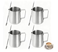 HAOTIAN-X 4pcs pichets à lait en acier inoxydable, tasse à lait mousseur de 12 oz/350 ml avec marque de mesure et stylo décoratif, pot à lait pour réaliser des dessins sur le café au lait, cappuccino