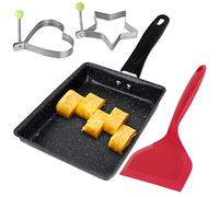 HAOTIAN-X Poêle omelette japonaise, mini poêle à œufs rectangulaires avec spatule à grande en silicone et 2 anneaux d'oeufs au plat, tamagoyaki frit