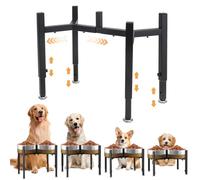 HAOTIAN-X Support surélevé pour mangeoires pour chien, support métallique amélioré pour deux mangeoires, 4 hauteurs et largeurs réglables, supports anti-fuites pour chiens de petite, moyenne et grande