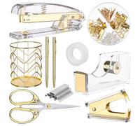 HAOWANWW Kit de fournitures de bureau doré - Organiseur pour la rentrée scolaire - En acrylique - Avec porte-stylo - Support de ruban adhésif transparent