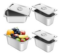 HAOWANWW Lot de 3 récipients Gastronorm en acier inoxydable 1/3 de 150, 150 et 300 mm de profondeur avec couvercle, 3,5 L carrés en acier inoxydable - Ustensiles de service (150 mm de profondeur avec