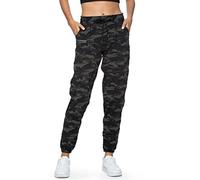 Haowind Pantalon de Jogging pour Femme avec Poches réfléchissantes - Taille élastique - Pantalon de Sport Confortable pour Le Yoga, la Course à Pied, Camouflage Vert, Taille S