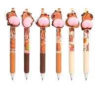 Haowul 6 Pièces Dessin Animé Capybara Animal 0.5mm Stylos Kapibara Trucs Stylos À Encre Stylo Gel Kapibara Compressible 3D Ensemble De Stylos