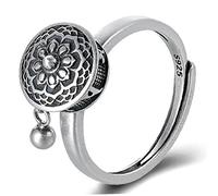 Haowul 925 Anneaux Rotatifs en Argent Bouddhiste Tibetan Prayer Wheel Anneau Bonne Chance Anneau Réglable