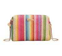 Haowul Borsa a Tracolla in Maglia Di Rattan Arcobaleno Borsa a Tracolla in Paglia Borsa Spiaggia Estiva Borsa Con Patta Arcobaleno per