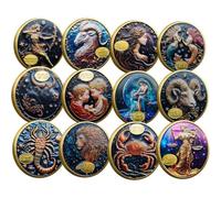 Haowul Lot de 12 Pièces Commémoratives Zodiac Challenge - Pièces De Collection en Métal - Coffret De Pièces Fantaisie Créatives - Cadeau pour Passionné D'astrologie