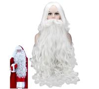 Haowul Perruque Professionnelle du Père Noël, Ensemble De Barbe, Longue Moustache Blanche Perruque, Jeux De Rôle, Accessoire De Costume De Noël