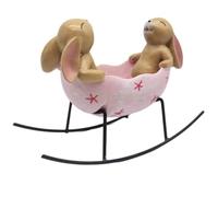 Haowul Printemps Pâques Rire Lapins À Bascule dans Un Berceau À Œufs Vintage Rustique Pays Lapins Lapin Figurine Mignon Lapin Bonbons Plat