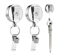 HAOXYO 2 Pcs Porte Stylo Rétractable, Enrouleur Badge, Anneau à Ressort Réglable, Clip Ceinture Métallique Fixe - Idéal Pour Infirmières, Contremaîtres