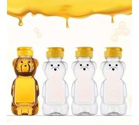 Haoyanger 4PCS Pot Miel Transparent Miel Distributeur Sirop Pot Confiture Petit Ours Miel Mignon Bouteille Stockage Avec Couvercle Verre à Miel Goutte Plastique 240ml