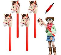 Haoyanger Bâtons Gonflables de Cheval, 4PCS Jouets Bâton Tête de Cheval pour Enfants Bâton de Poney Gonflable Baguettes de Tête de Cheval Gonflables Ballons Gonflables (Rouge)