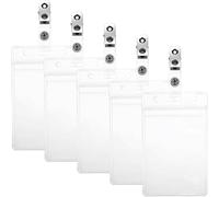 Haoyaru Lot de 5 badges d'identification verticaux étanches avec clip en métal, protecteur de carte en plastique transparent, clip pour étiquette nominative, convient pour fermer le badge et carte de