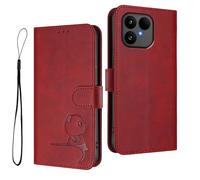 HAOYE Coque Cuir Motif Panda pour Fairphone 6 - Blocage RFID Étui avec Porte-Cartes, Support & Antichoc Housse - Rouge Vin