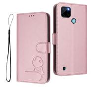 HAOYE Coque Cuir Motif Panda pour Realme C21Y / C25Y - Blocage RFID Étui avec Porte-Cartes, Support & Antichoc Housse - Rose