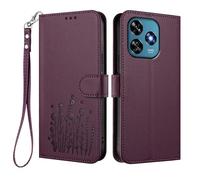 HAOYE Coque en Cuir à Motif Floral pour Oukitel C51, Étui Portefeuille Multi-Poches avec Fermoir Magnétique, Support Pliable & TPU Antichoc Housse - Violet Foncé