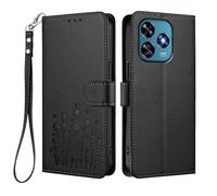 HAOYE Coque en Cuir à Motif Floral pour Oukitel C51, Étui Portefeuille Multi-Poches avec Fermoir Magnétique, Support Pliable & TPU Antichoc Housse - Noir