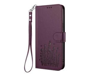 HAOYE Coque en Cuir à Motif Floral pour Realme 14X 5G, Étui Portefeuille Multi-Poches avec Fermoir Magnétique, Support Pliable & TPU Antichoc Housse - Violet Foncé