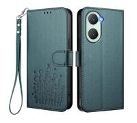 HAOYE Coque en Cuir à Motif Floral pour Vivo Y28s 5G, Étui Portefeuille Multi-Poches avec Fermoir Magnétique, Support Pliable & TPU Antichoc Housse - Vert Foncé