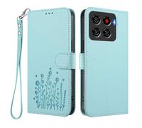 HAOYE Coque en Cuir à Motif Floral pour ZTE Blade A56 4G, Étui Portefeuille Multi-Poches avec Fermoir Magnétique, Support Pliable & TPU Antichoc Housse - Vert Clair