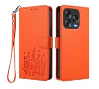 HAOYE Coque en Cuir à Motif Floral pour ZTE Blade V70 Vita, Étui Portefeuille Multi-Poches avec Fermoir Magnétique, Support Pliable & TPU Antichoc Housse - Orange