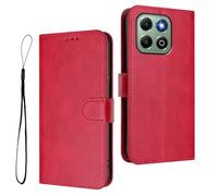HAOYE Coque en Cuir pour Huawei Honor X6a, Étui Portefeuille avec Fermeture Magnétique/Carte, Housse Antichoc, Protection RFID et Support Pliable - Rojo Rosa
