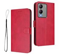 HAOYE Coque en Cuir pour Vivo Y17s, Étui Portefeuille avec Fermeture Magnétique/Carte, Housse Antichoc, Protection RFID et Support Pliable - Rojo Rosa