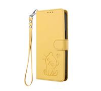 HAOYE Coque Portefeuille pour Motorola Moto E20 / E30 / E40, Motif Chat Mignon, Étui en Cuir avec Fermeture Magnétique, Housse TPU Antichoc, Porte-Cartes & Support - Jaune