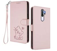 HAOYE Coque Portefeuille pour Oppo A9 2020 / A5 2020, Motif Chat Mignon, Étui en Cuir avec Fermeture Magnétique, Housse TPU Antichoc, Porte-Cartes & Support - Rose