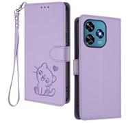HAOYE Coque Portefeuille pour Oukitel C51, Motif Chat Mignon, Étui en Cuir avec Fermeture Magnétique, Housse TPU Antichoc, Porte-Cartes & Support - Violet Clair