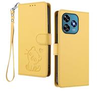 HAOYE Coque Portefeuille pour Oukitel C51, Motif Chat Mignon, Étui en Cuir avec Fermeture Magnétique, Housse TPU Antichoc, Porte-Cartes & Support - Jaune