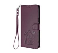 HAOYE Coque Portefeuille pour Oukitel C60 / C60 Pro, Motif Chat Mignon, Étui en Cuir avec Fermeture Magnétique, Housse TPU Antichoc, Porte-Cartes & Support - Violet Foncé