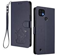HAOYE Coque Portefeuille pour Realme C11 2020, Motif Chat Mignon, Étui en Cuir avec Fermeture Magnétique, Housse TPU Antichoc, Porte-Cartes & Support - Bleu