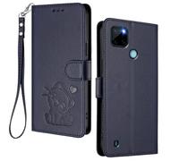 HAOYE Coque Portefeuille pour Realme C21Y / C25Y, Motif Chat Mignon, Étui en Cuir avec Fermeture Magnétique, Housse TPU Antichoc, Porte-Cartes & Support - Bleu