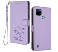 HAOYE Coque Portefeuille pour Realme C21Y / C25Y, Motif Chat Mignon, Étui en Cuir avec Fermeture Magnétique, Housse TPU Antichoc, Porte-Cartes & Support - Violet Clair
