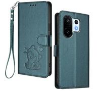 HAOYE Coque Portefeuille pour Vivo X200 FE, Motif Chat Mignon, Étui en Cuir avec Fermeture Magnétique, Housse TPU Antichoc, Porte-Cartes & Support - Vert Foncé