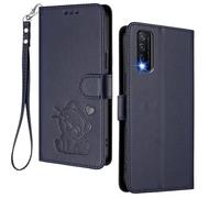 HAOYE Coque Portefeuille pour Vivo Y20 / Y20S / Y11S / Y12s, Motif Chat Mignon, Étui en Cuir avec Fermeture Magnétique, Housse TPU Antichoc, Porte-Cartes & Support - Bleu