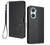 HAOYE Coque Portefeuille pour Vivo Y28s 5G, Motif Chat Mignon, Étui en Cuir avec Fermeture Magnétique, Housse TPU Antichoc, Porte-Cartes & Support - Noir