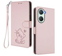 HAOYE Coque Portefeuille pour Vivo Y28s 5G, Motif Chat Mignon, Étui en Cuir avec Fermeture Magnétique, Housse TPU Antichoc, Porte-Cartes & Support - Rose